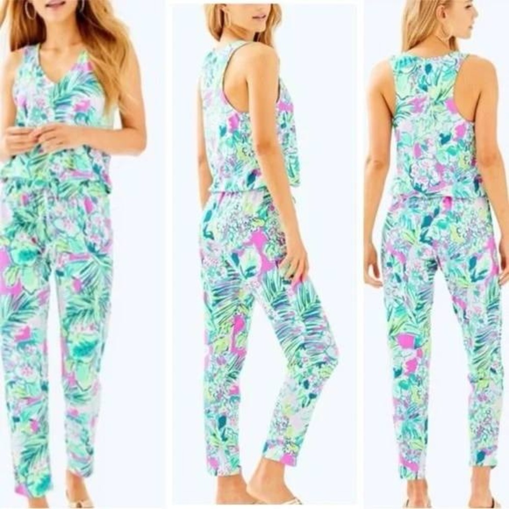 LILLY PULITZER Paulina Early Bloomer Jumpsuit Knit Elastic Waist Size large
